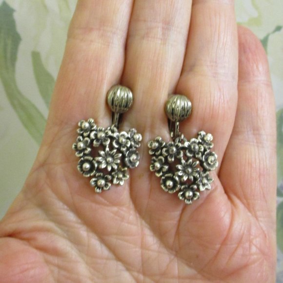 TORTOLANI Heart Brooch Earrings Set~Vintage STERLING Plate Floral Heart Jewelry - Picture 10 of 13